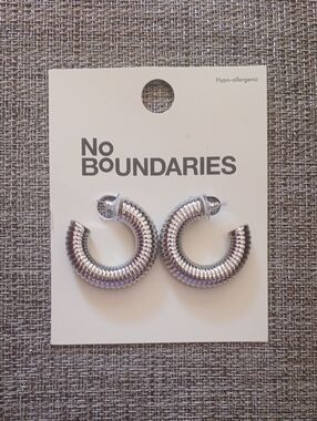 No Boundaries Shiny Silver Textured Coil Hoop Earrings